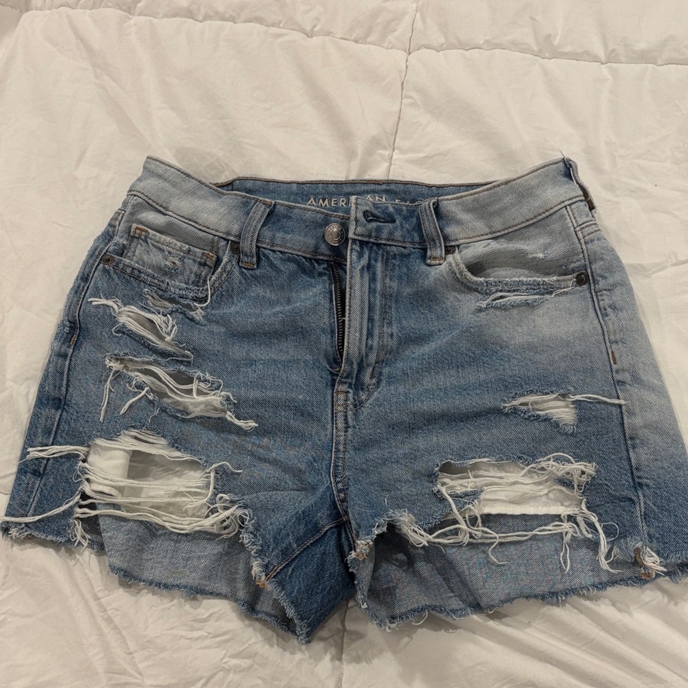 American Eagle Outfitters Women's Light Blue Ripped Jean Shorts